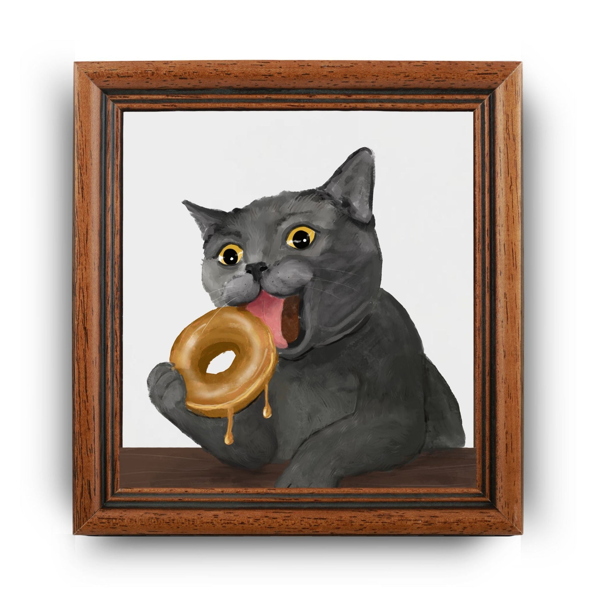 Gray Cat Donut Ceramic Tile - MerikaArt