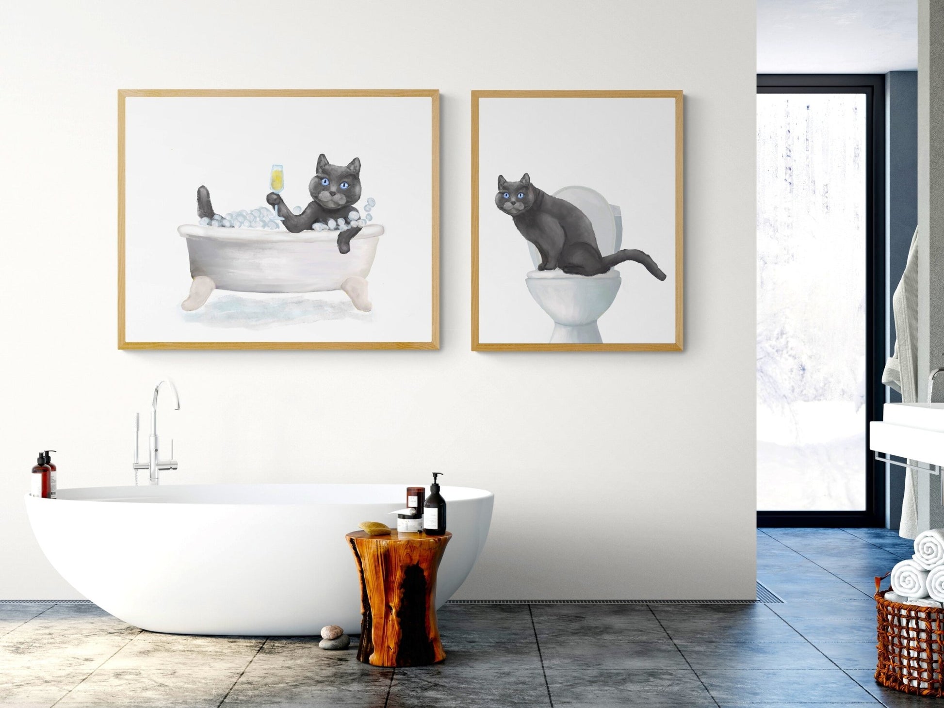 Gray Cat On Toilet Print - MerikaArt