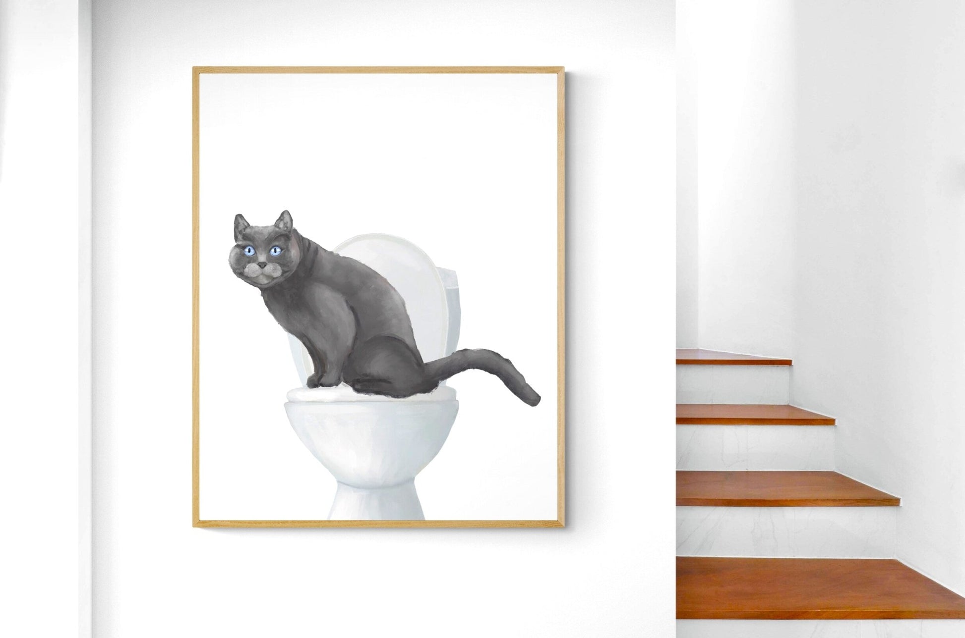 Gray Cat On Toilet Print - MerikaArt