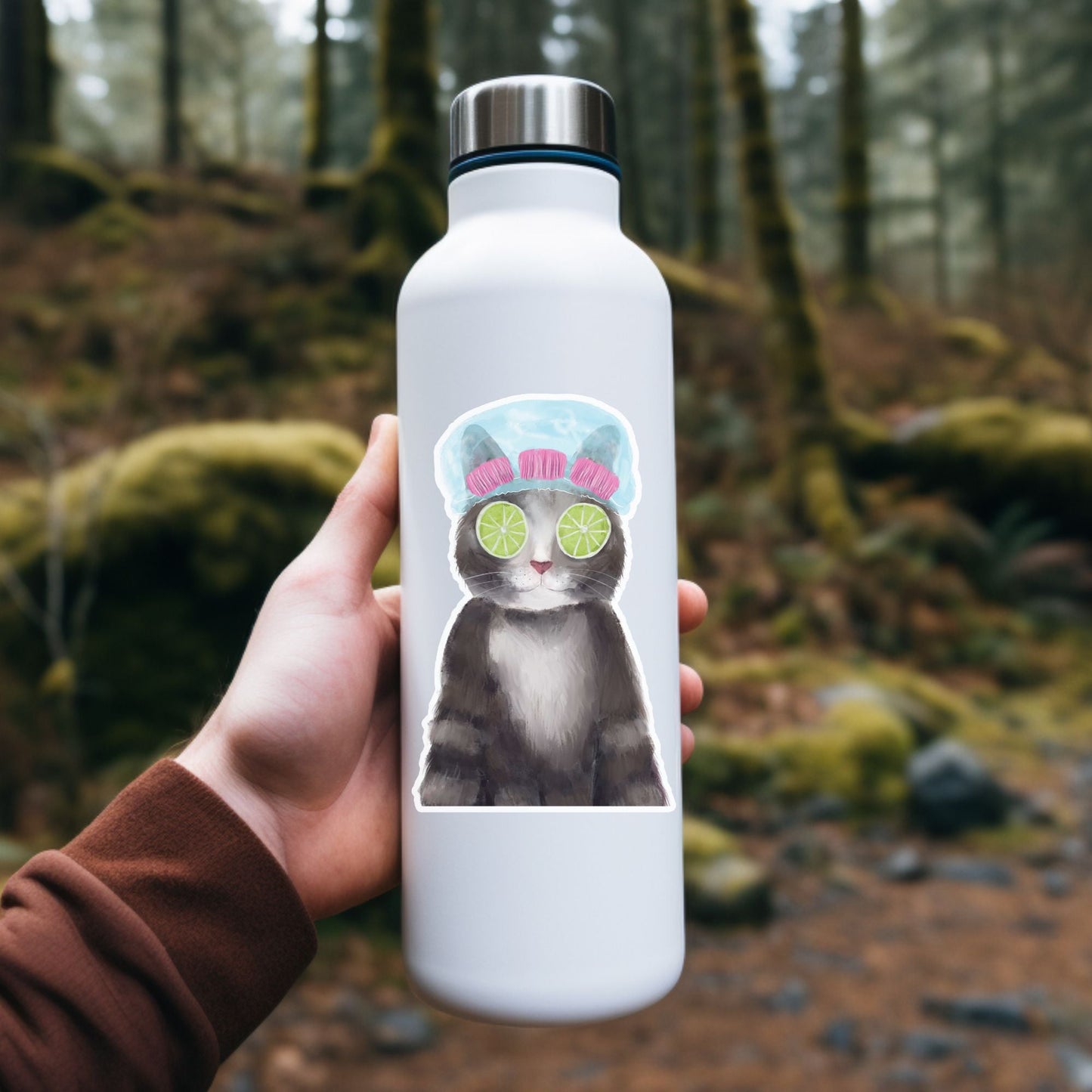 Gray Cat Spa Day Vinyl Sticker - MerikaArt