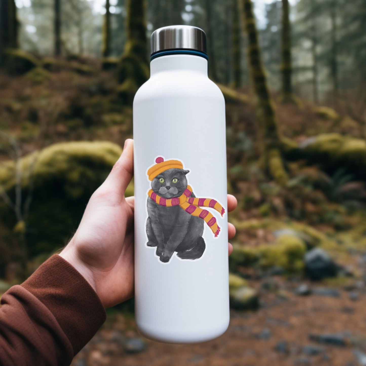 Gray Cat Winter Sticker - MerikaArt