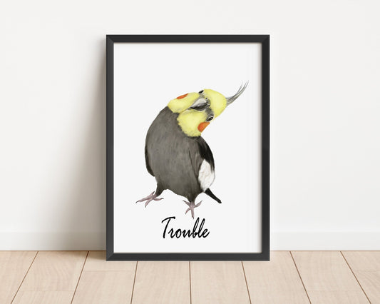 Gray Cockatiel Wall Art Print – Classic Parrot Illustration for Bird Lovers - MerikaArt