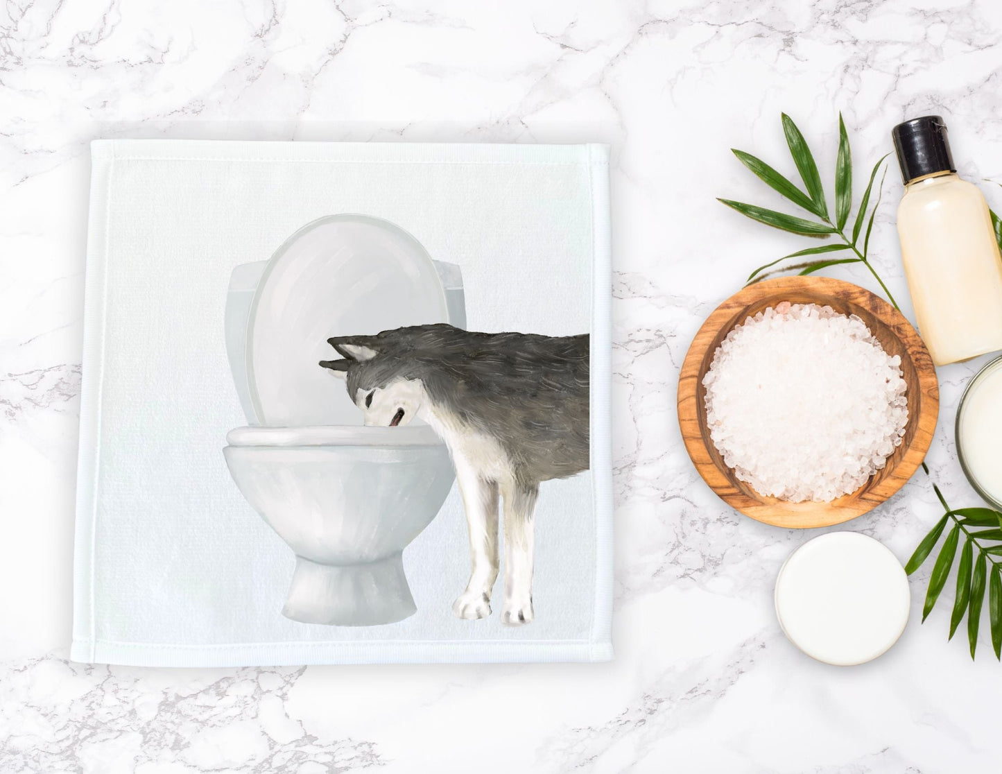 Gray Husky Toilet Washcloth - MerikaArt