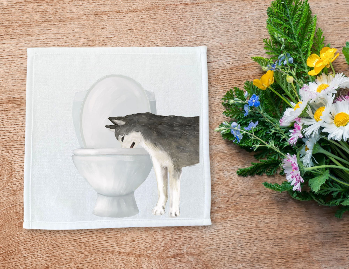 Gray Husky Toilet Washcloth - MerikaArt