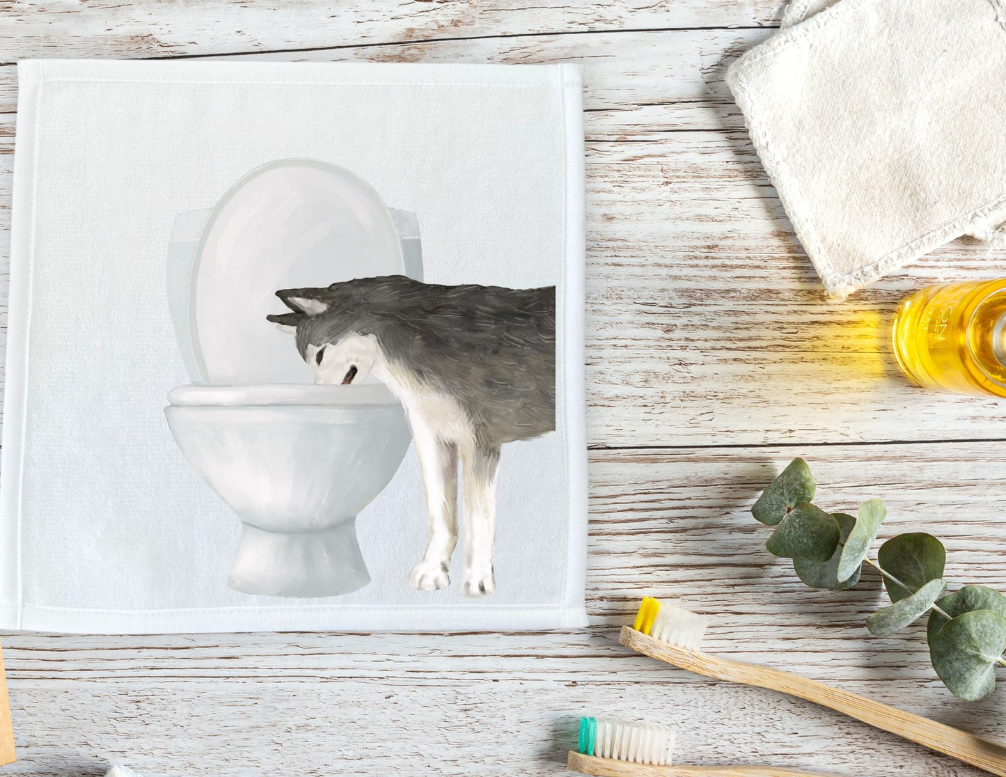 Gray Husky Toilet Washcloth - MerikaArt
