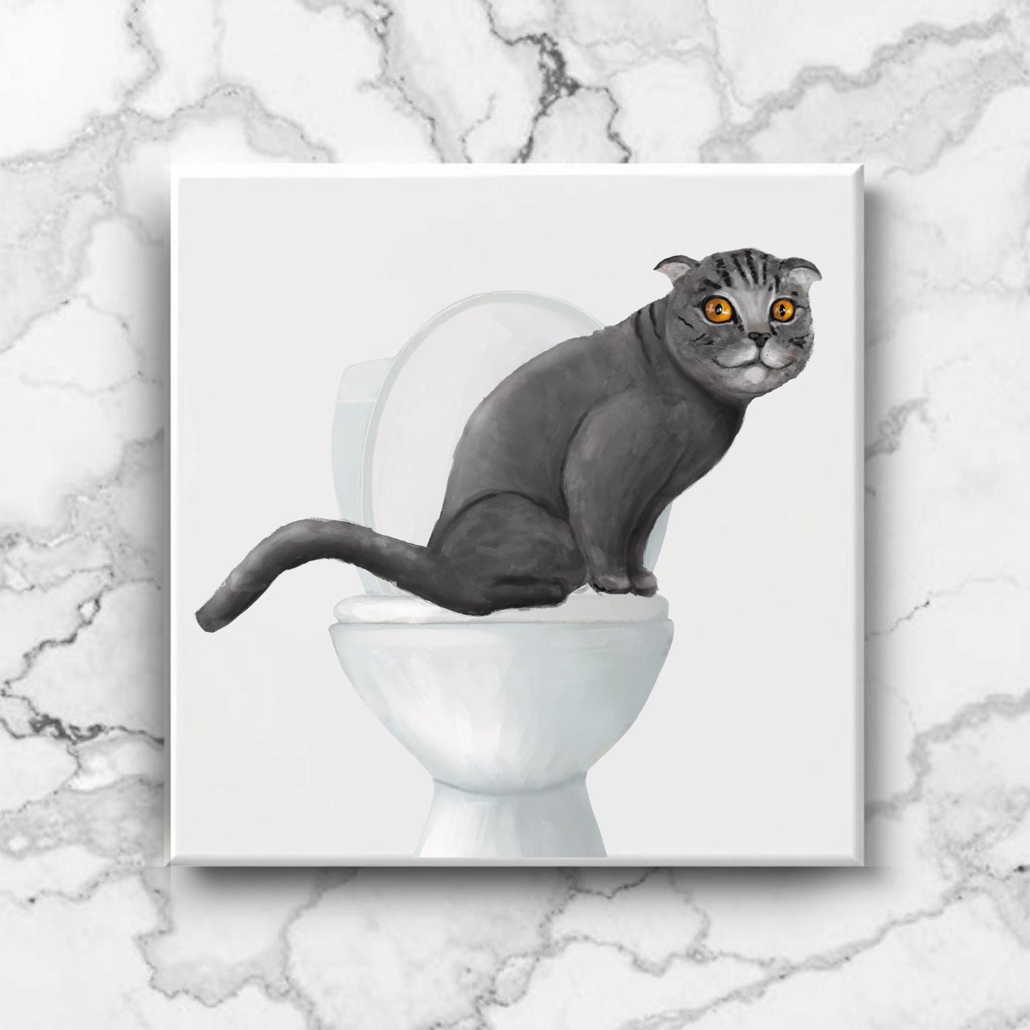Gray Scottish Fold Bathroom Ceramic Tile - MerikaArt
