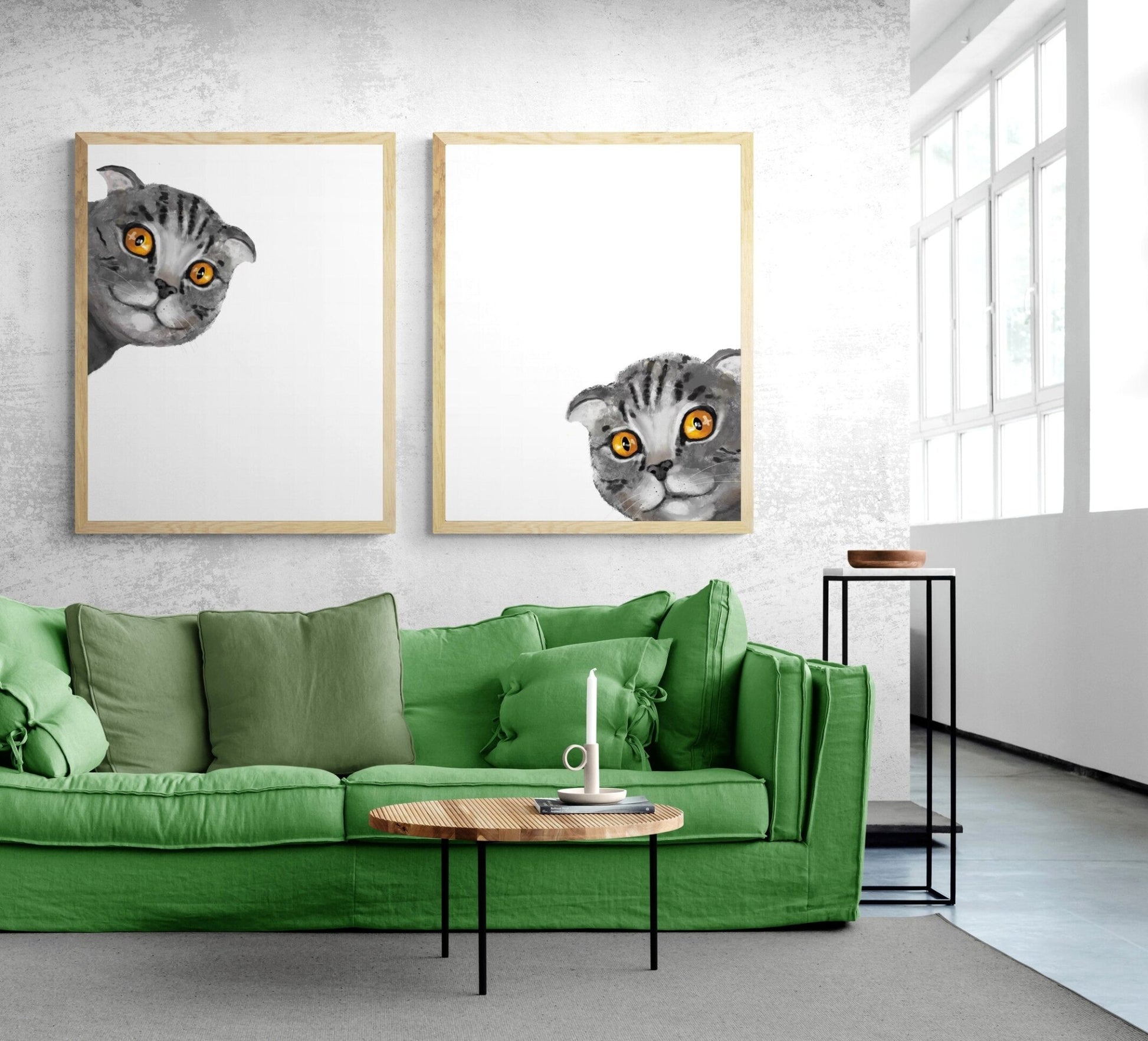 Gray Scottish Fold Peekaboo Cat Set of 2 Print - MerikaArt