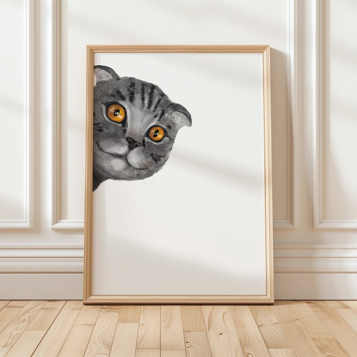 Gray Scottish Fold Peekaboo Cat Wall Art - MerikaArt