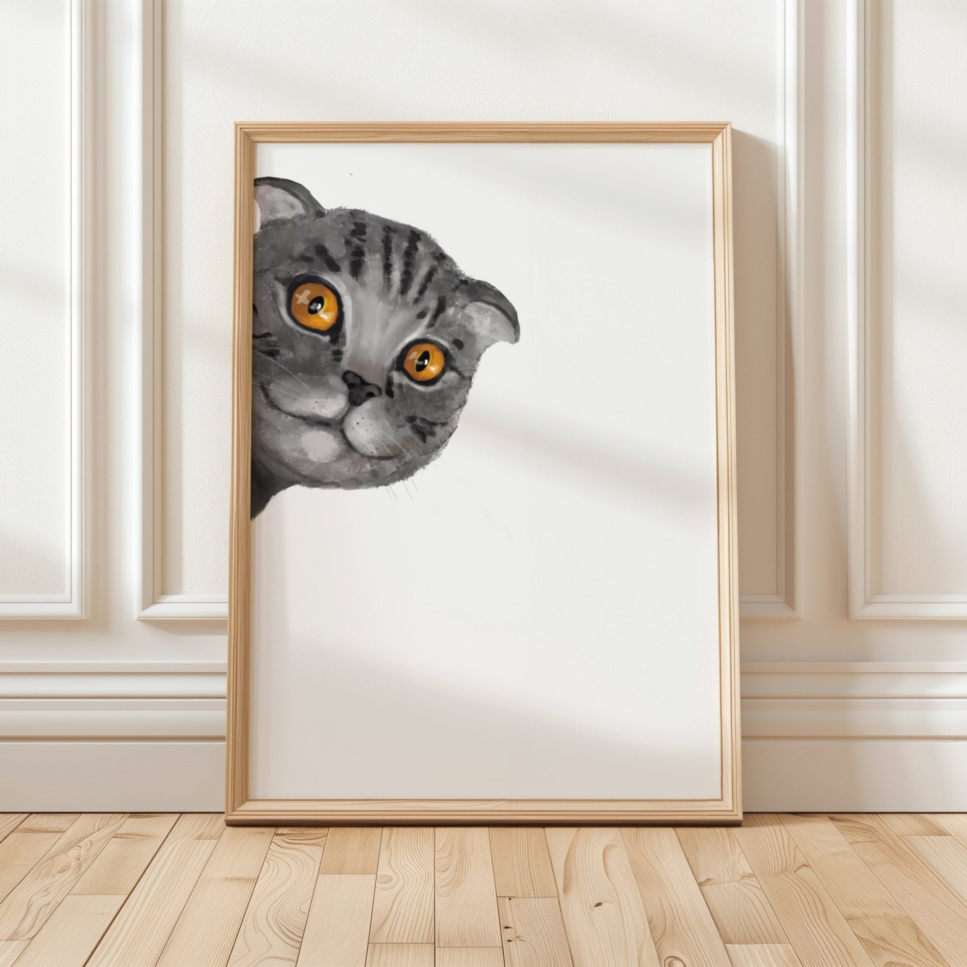Gray Scottish Fold Peekaboo Cat Wall Art - MerikaArt
