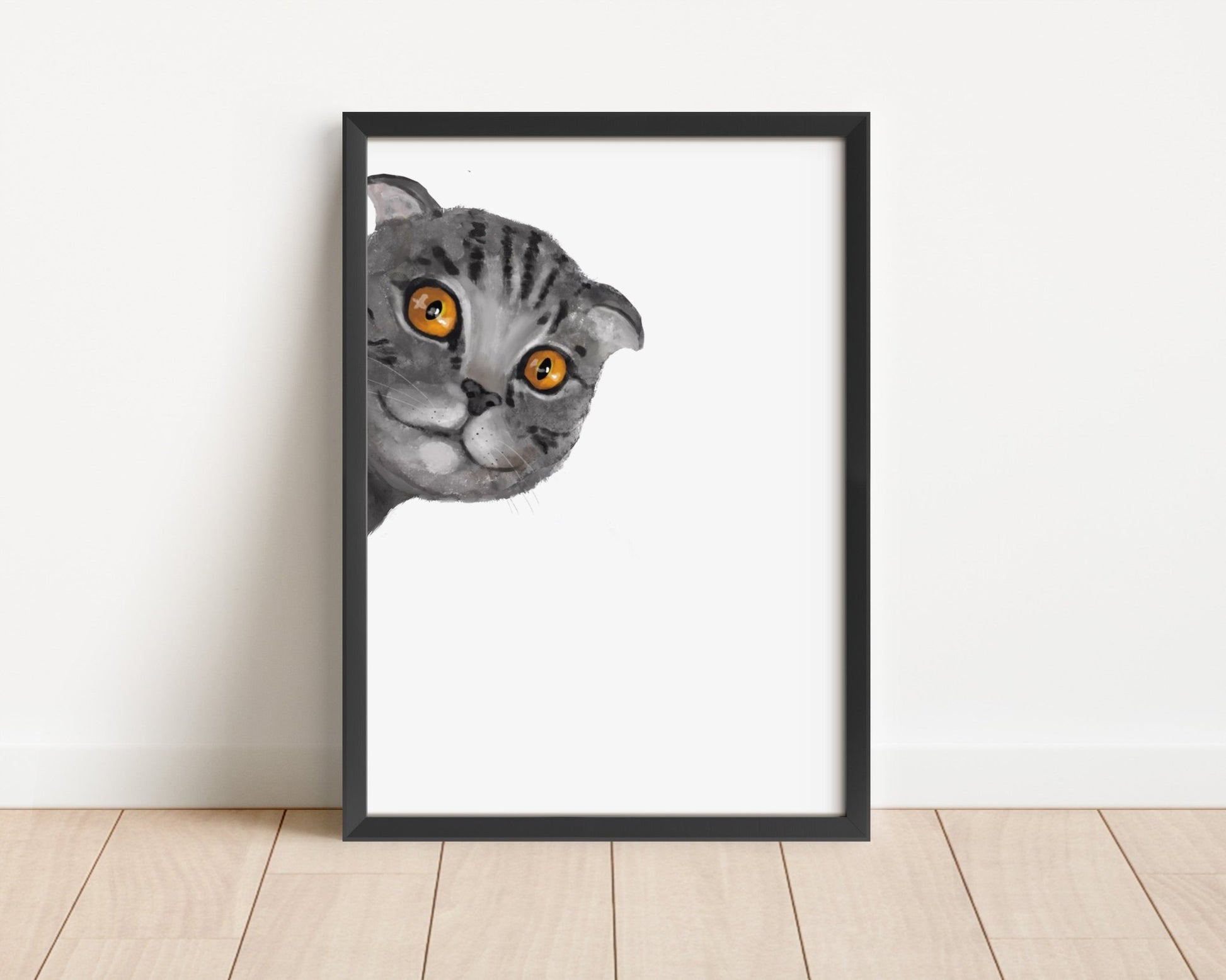 Gray Scottish Fold Peekaboo Cat Wall Art - MerikaArt