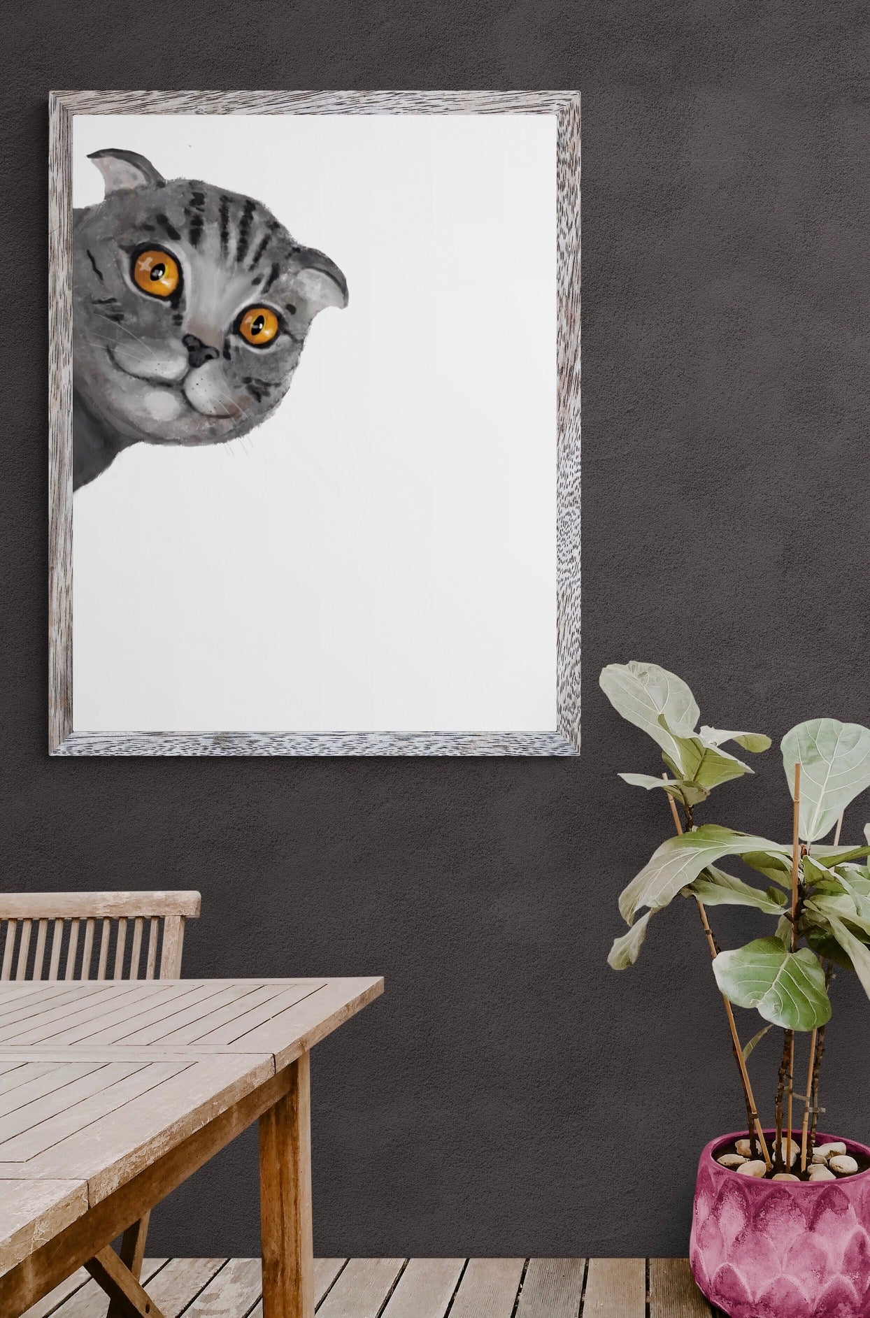 Gray Scottish Fold Peekaboo Cat Wall Art - MerikaArt