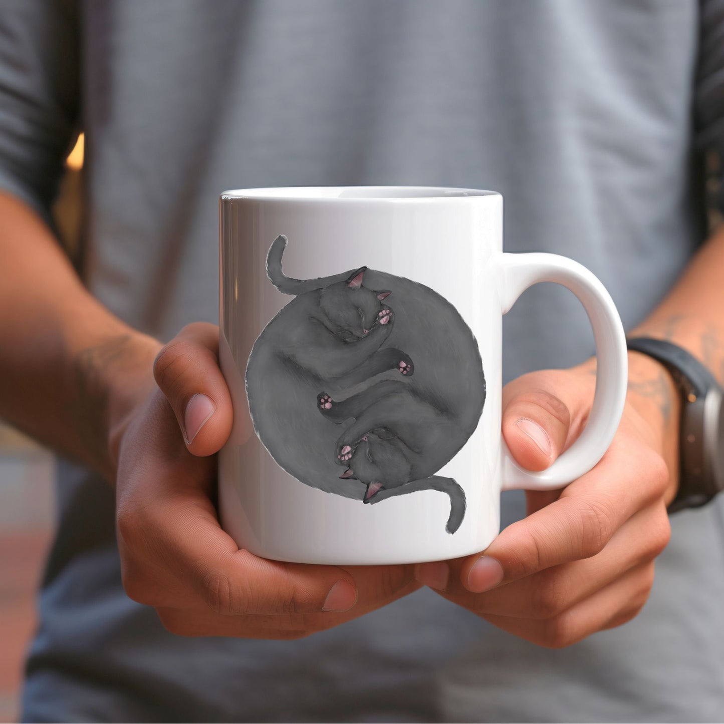 Gray Sleeping Cats Mug - MerikaArt