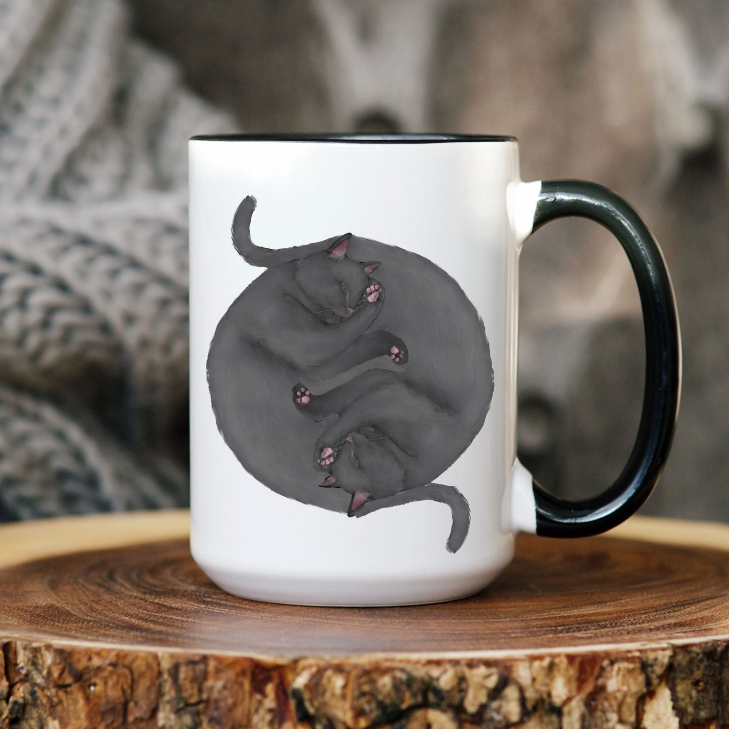 Gray Sleeping Cats Mug - MerikaArt