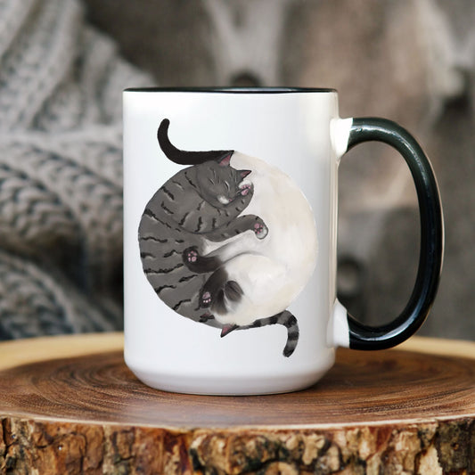 Gray Tabby and Siamese Sleeping Cats Mug - MerikaArt