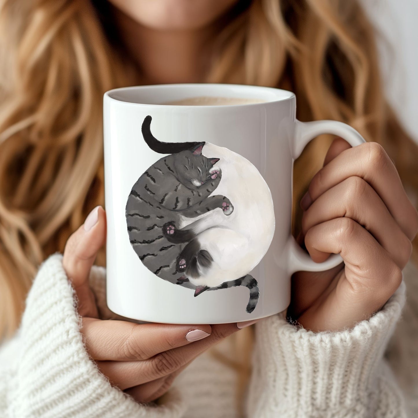 Gray Tabby and Siamese Sleeping Cats Mug - MerikaArt