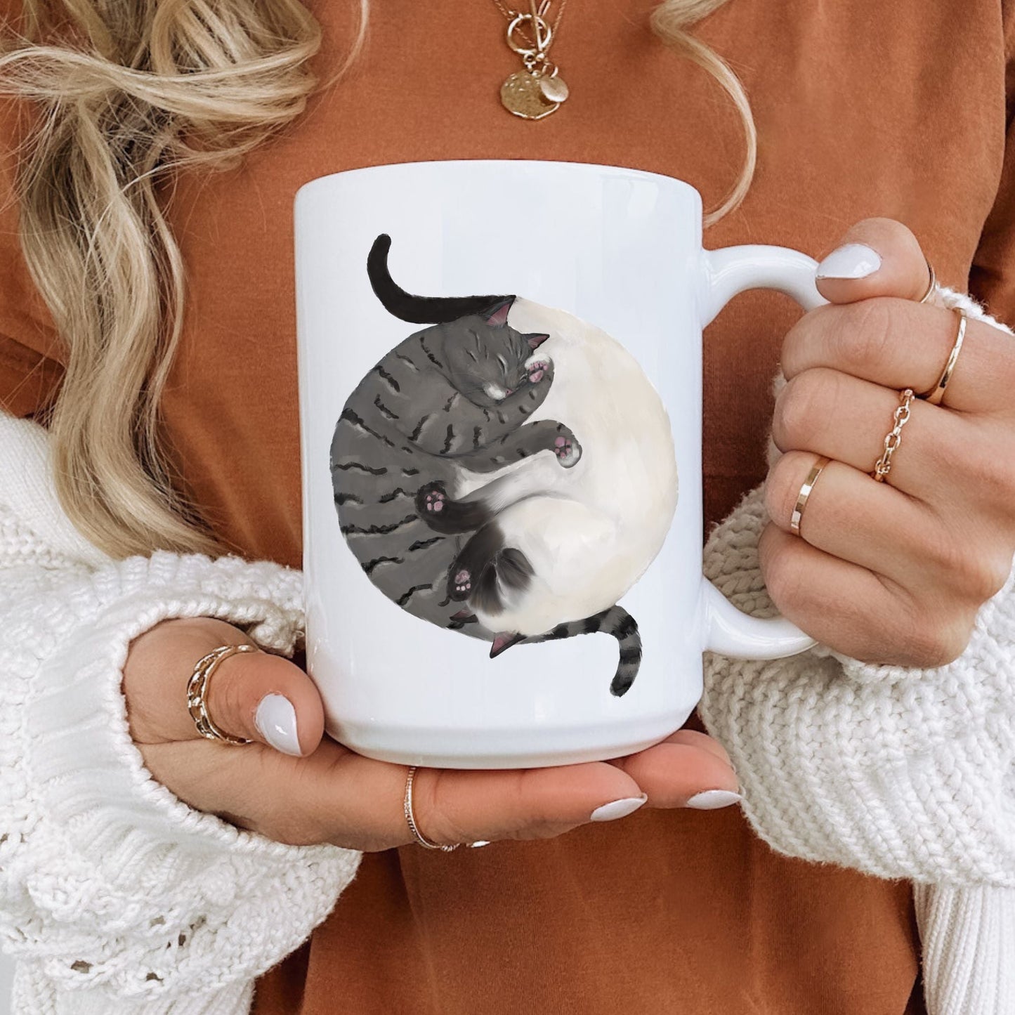 Gray Tabby and Siamese Sleeping Cats Mug - MerikaArt
