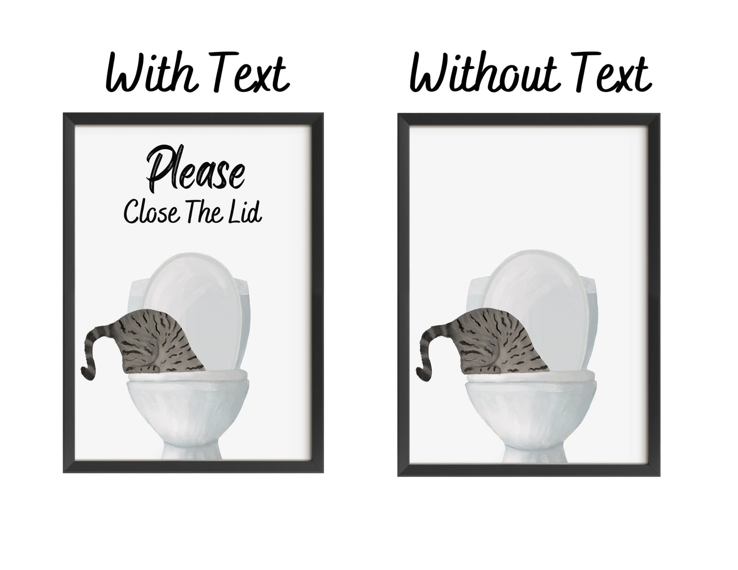 Gray Tabby Cat Drinking from Toilet Art Print - MerikaArt