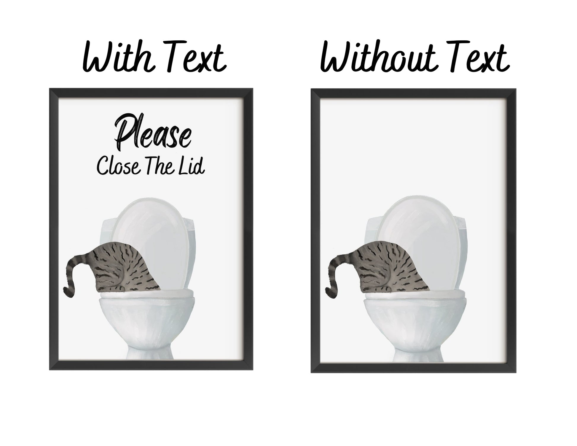 Gray Tabby Cat Drinking from Toilet Art Print - MerikaArt