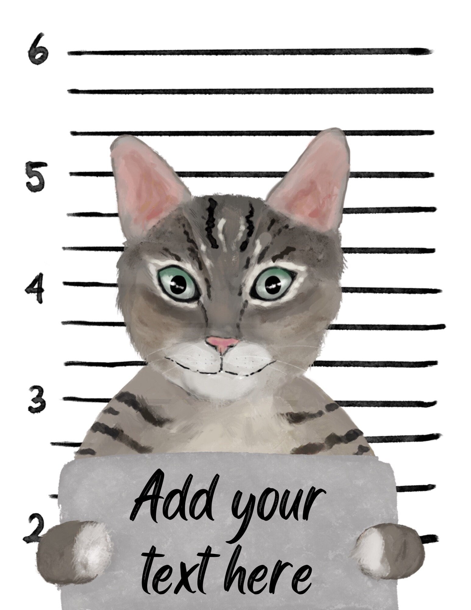 Gray Tabby Cat Mug Shot Print, Tabby Cat in Prison Artwork, Bathroom Painting, Cat With Toilet Paper Print, Cat Lover Gift, Funny Cat Gift - MerikaArt