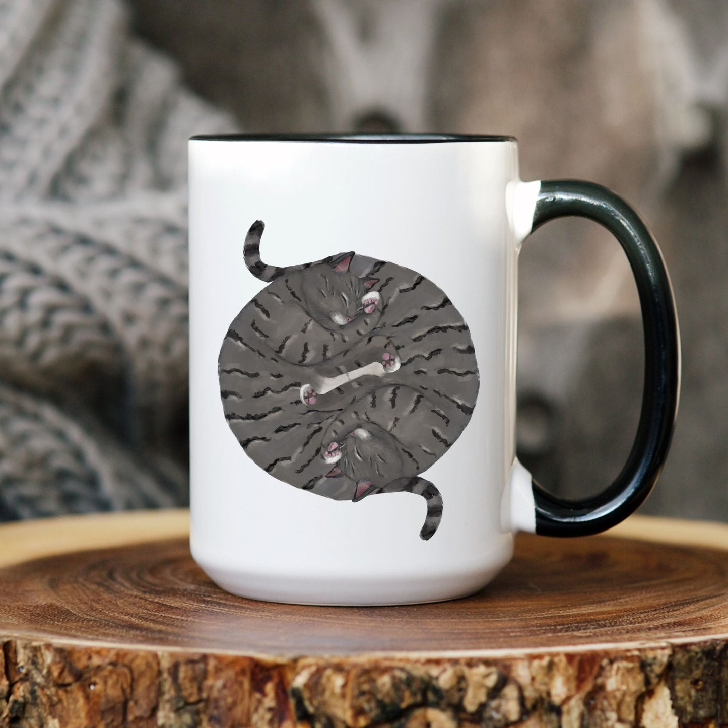 Gray Tabby Sleeping Cats Mug - MerikaArt