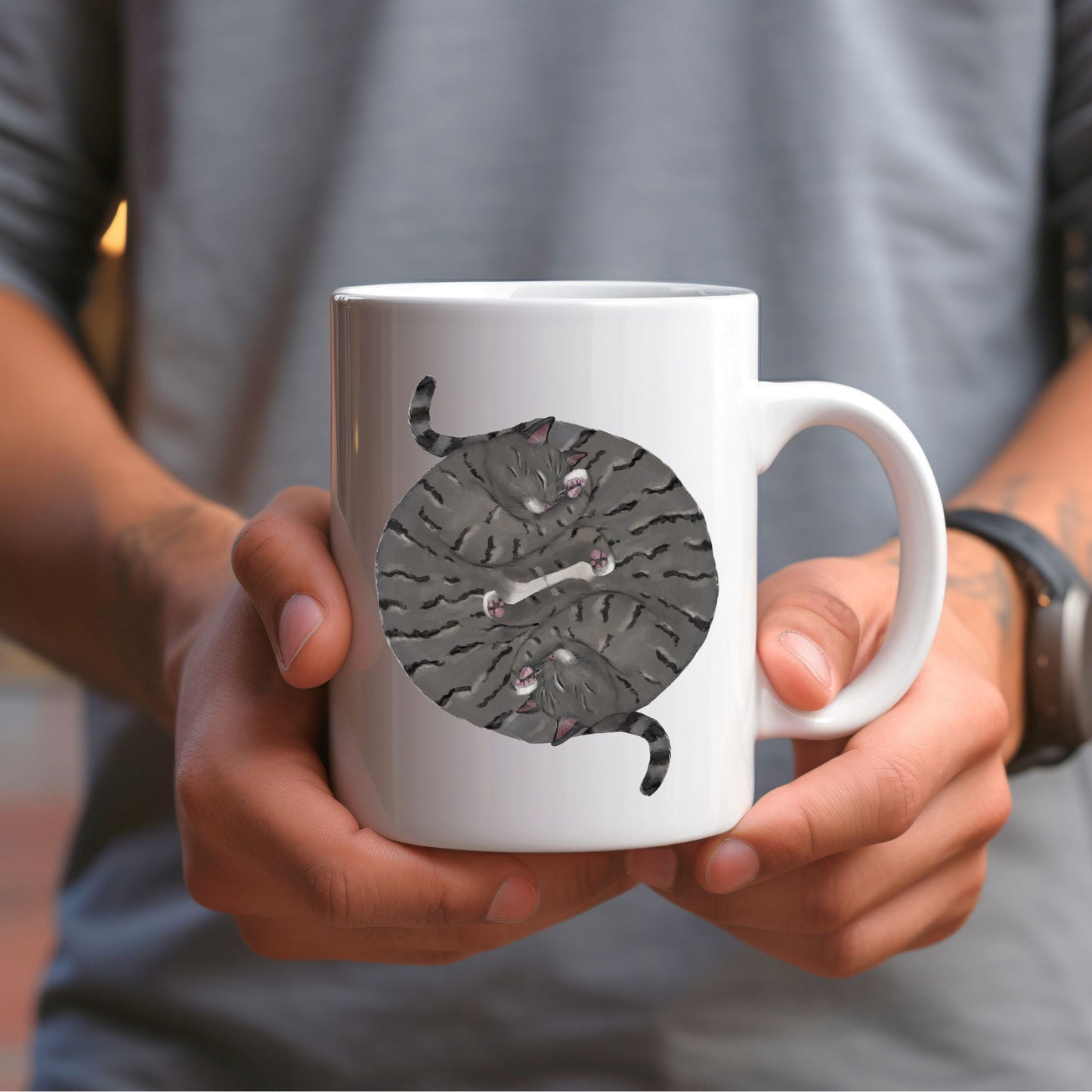 Gray Tabby Sleeping Cats Mug - MerikaArt