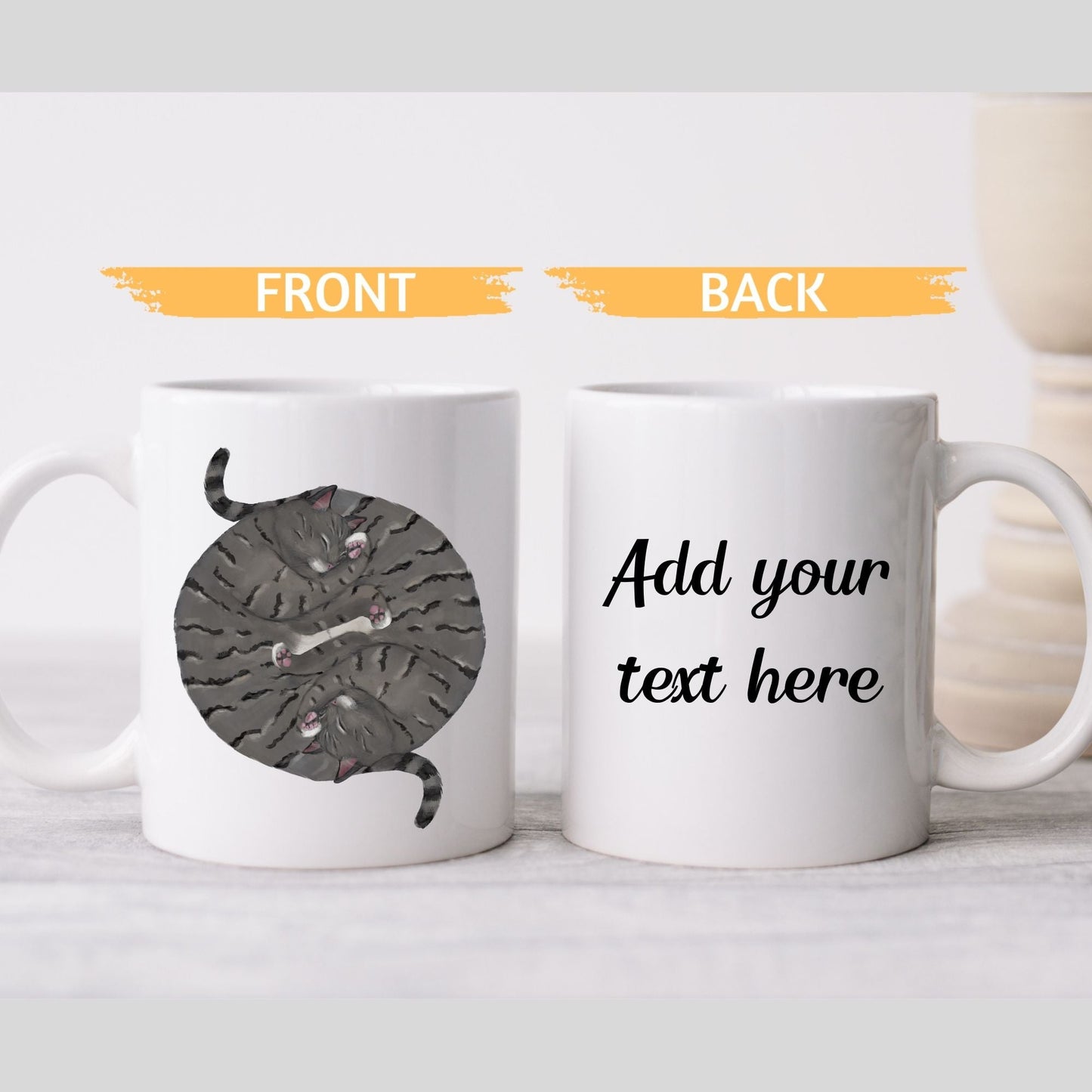 Gray Tabby Sleeping Cats Mug - MerikaArt