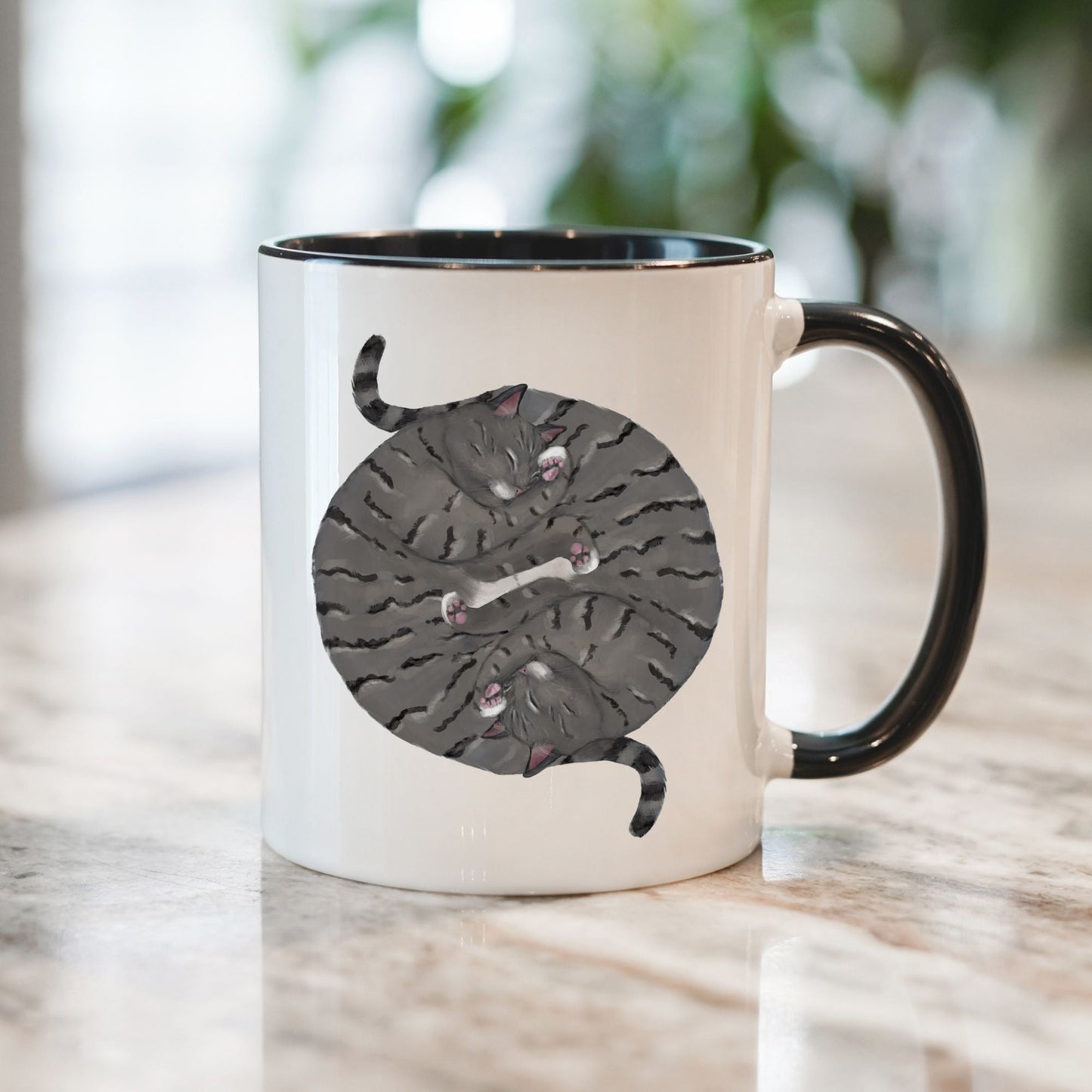 Gray Tabby Sleeping Cats Mug - MerikaArt