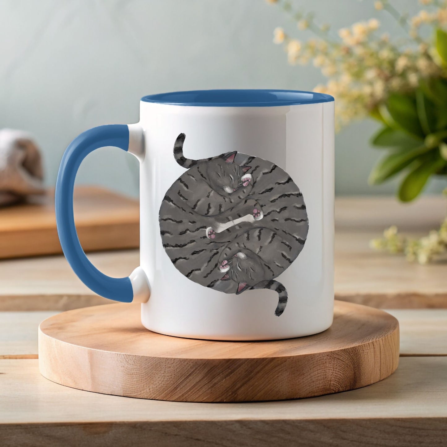 Gray Tabby Sleeping Cats Mug - MerikaArt