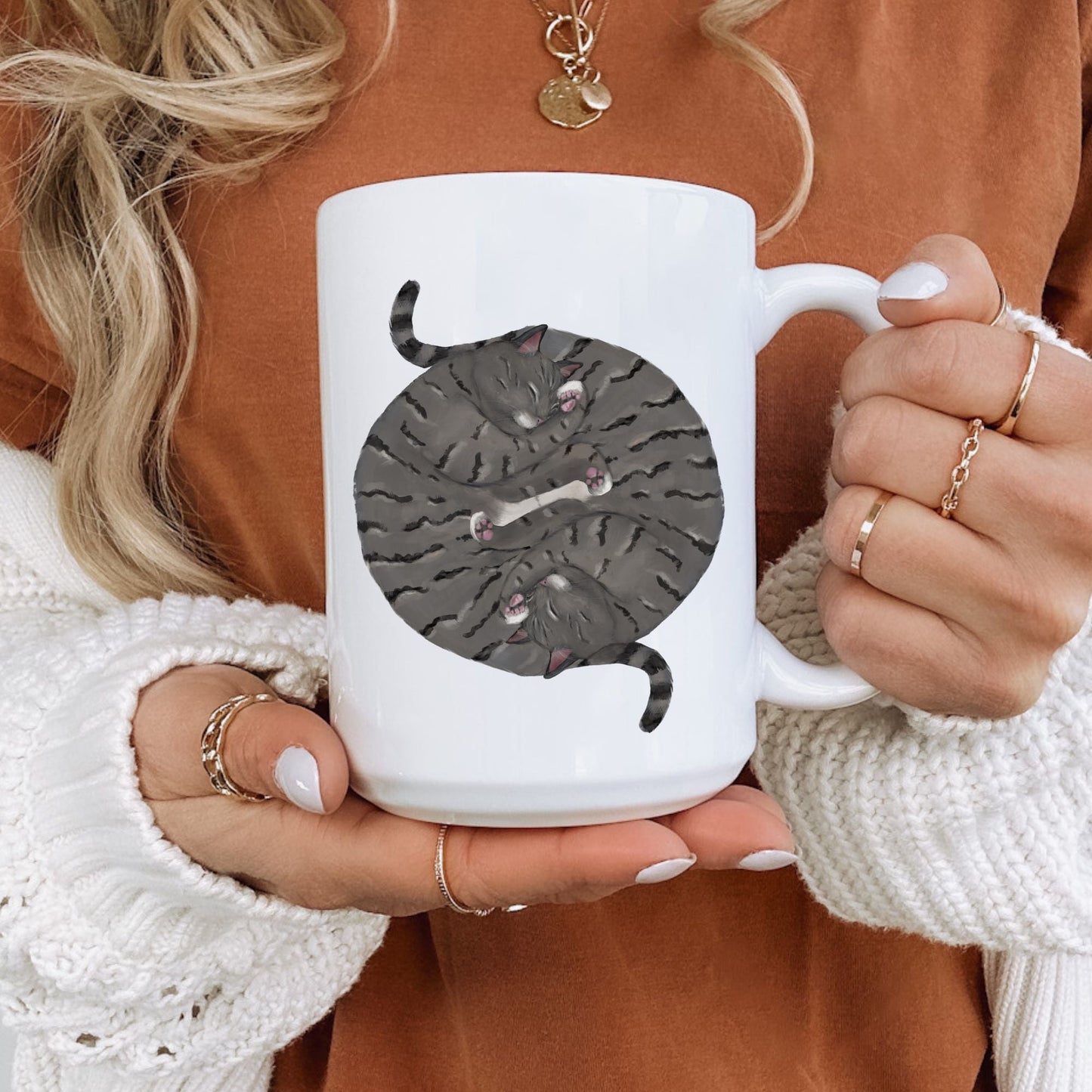 Gray Tabby Sleeping Cats Mug - MerikaArt
