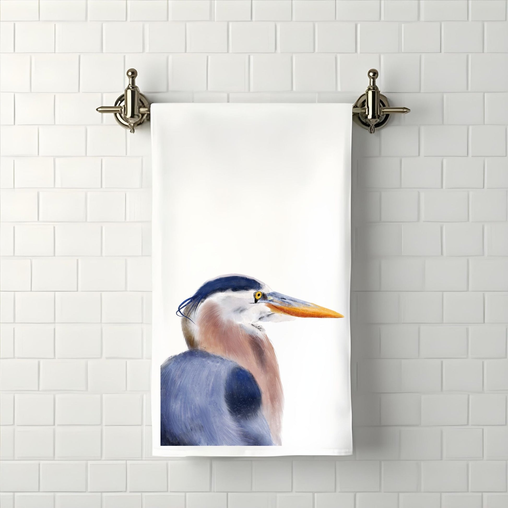 Great Blue Heron Bathroom Towel - MerikaArt