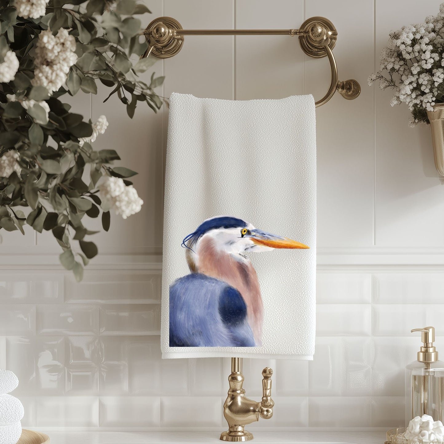 Great Blue Heron Bathroom Towel - MerikaArt