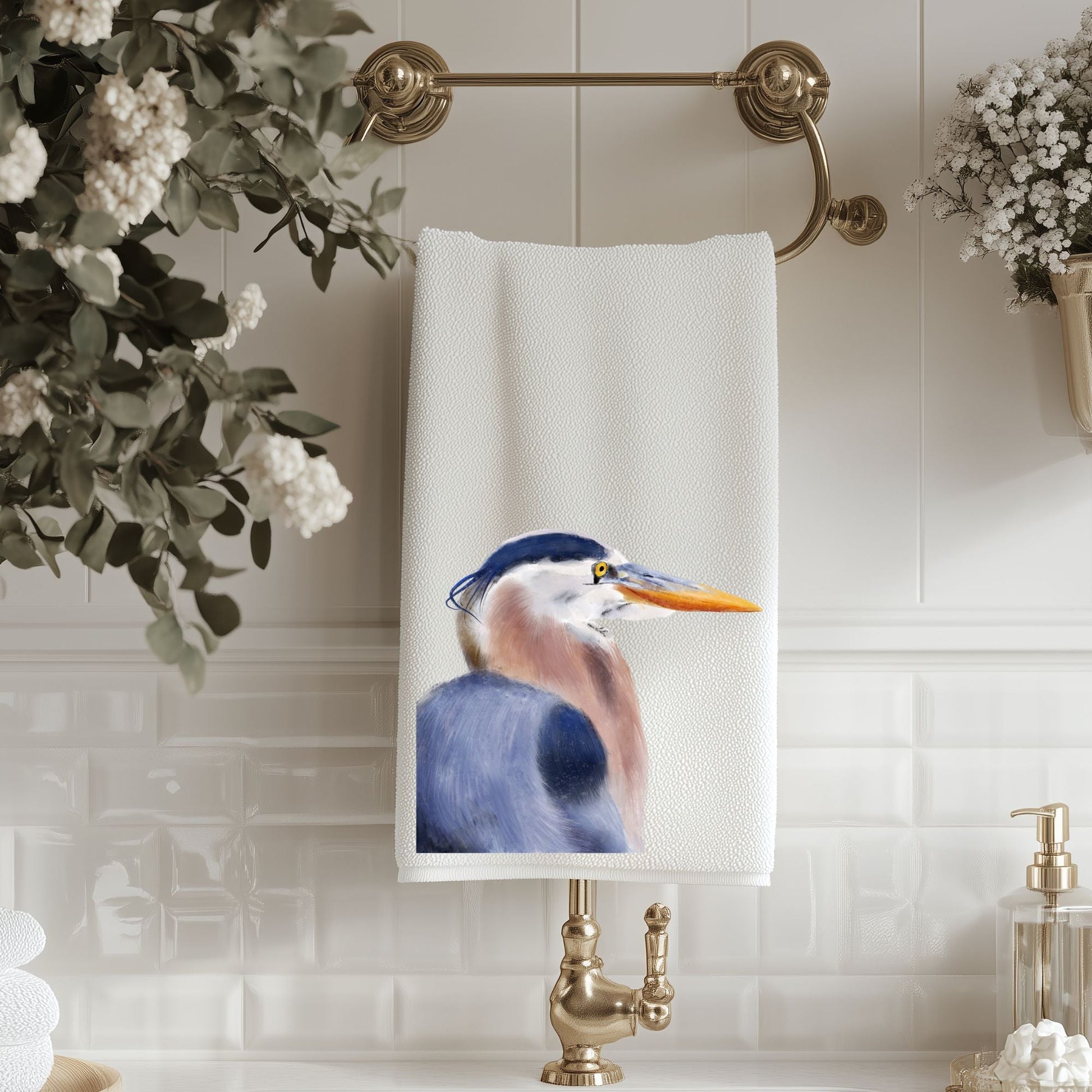 Great Blue Heron Bathroom Towel - MerikaArt