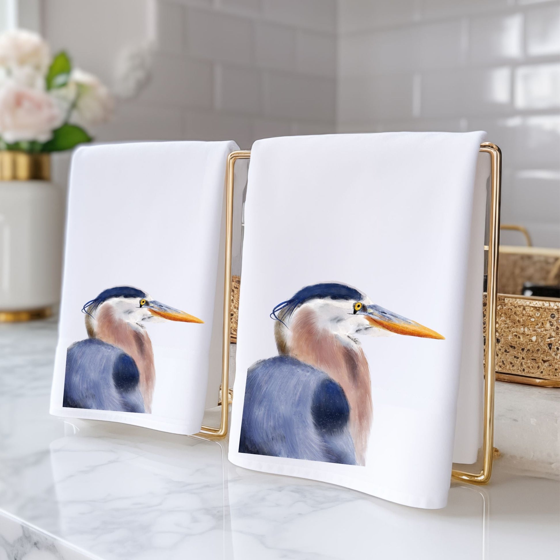 Great Blue Heron Bathroom Towel - MerikaArt