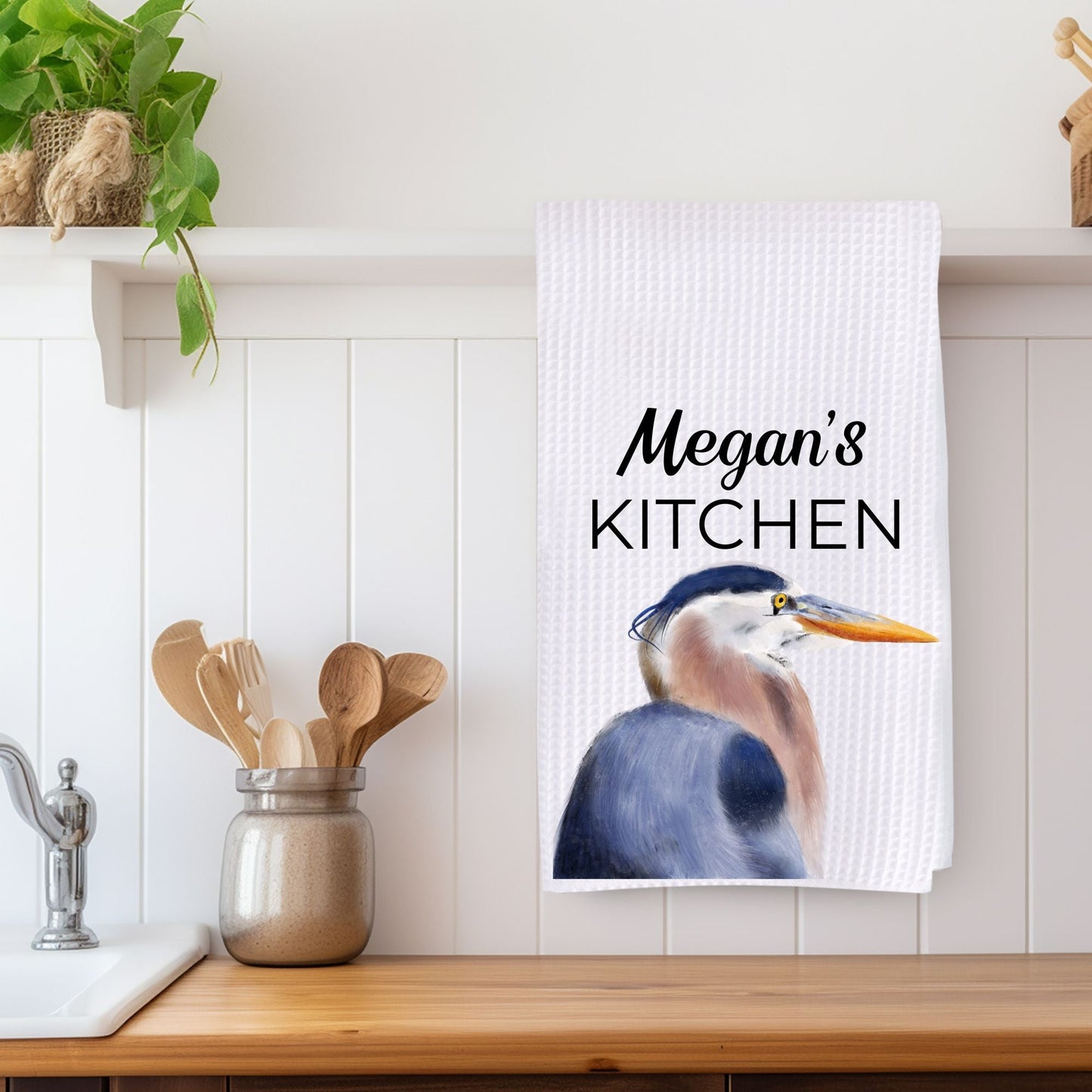 Great Blue Heron Kitchen Towel - MerikaArt