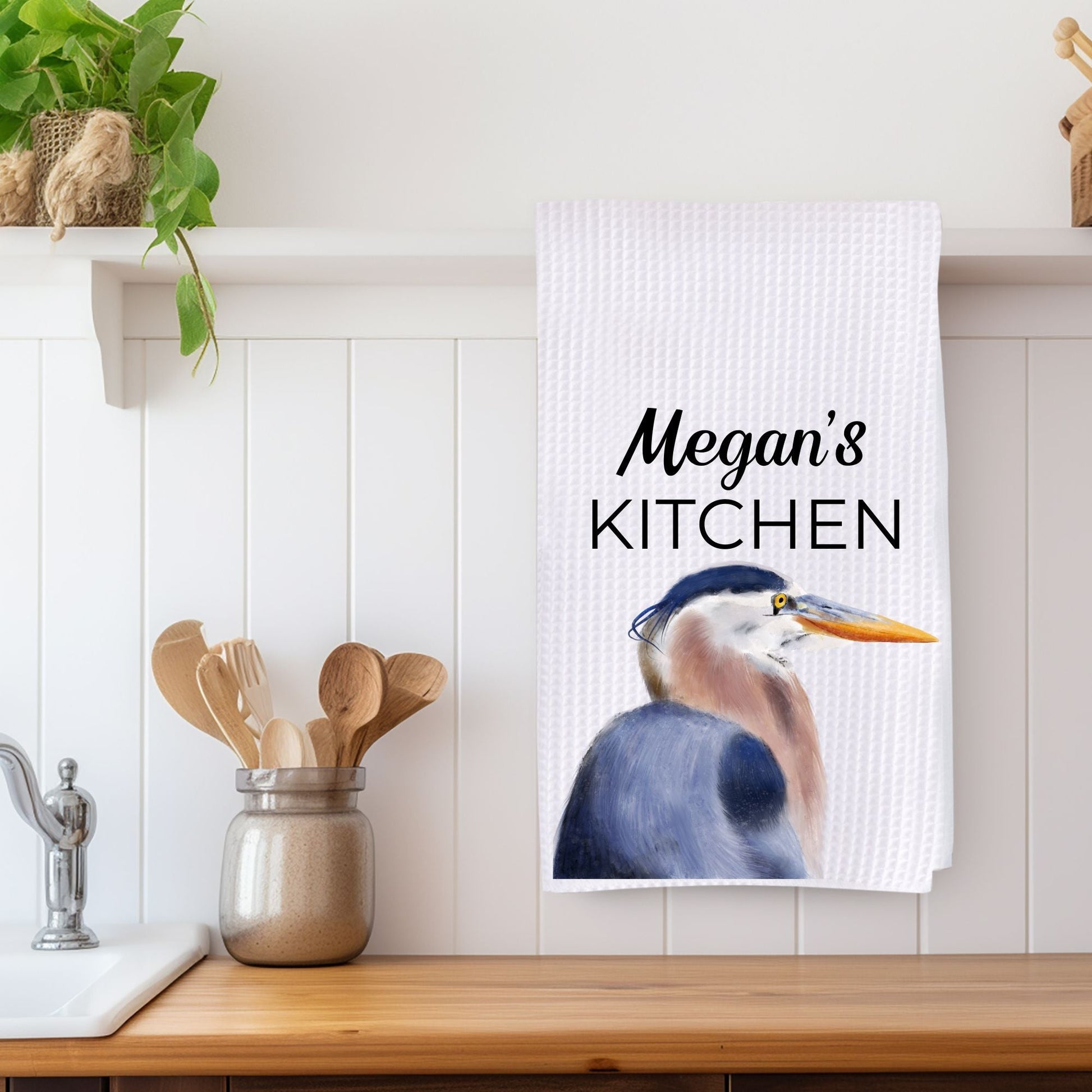 Great Blue Heron Kitchen Towel - MerikaArt
