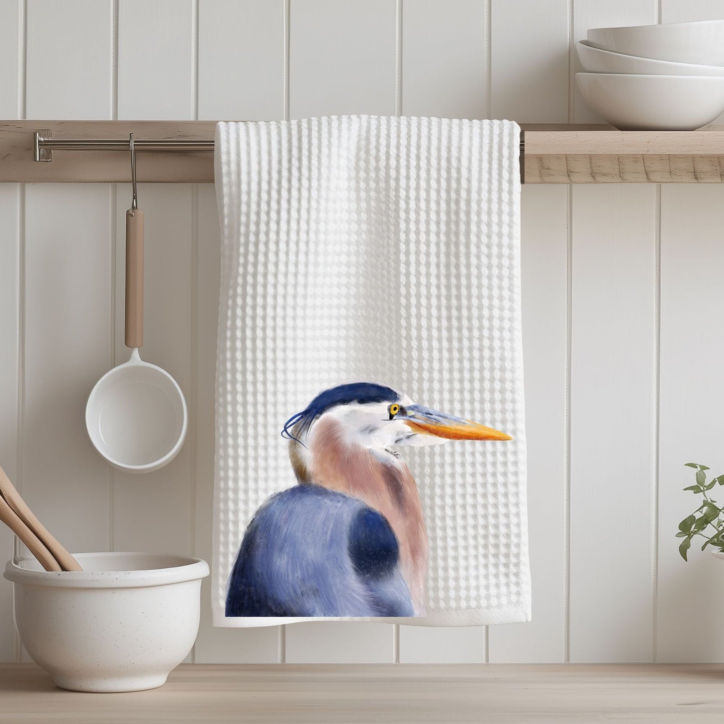 Great Blue Heron Kitchen Towel - MerikaArt