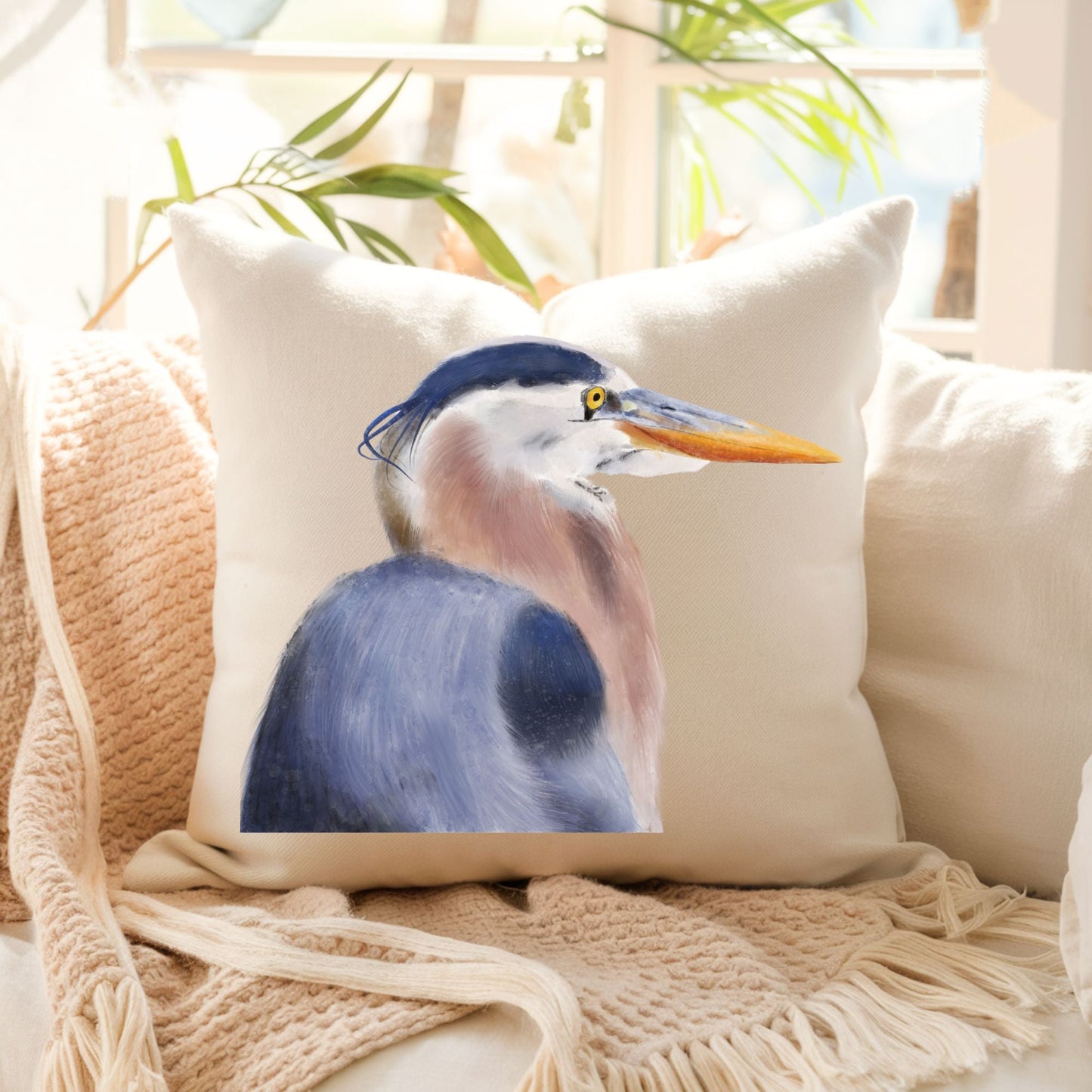 Great Blue Heron Pillow - MerikaArt