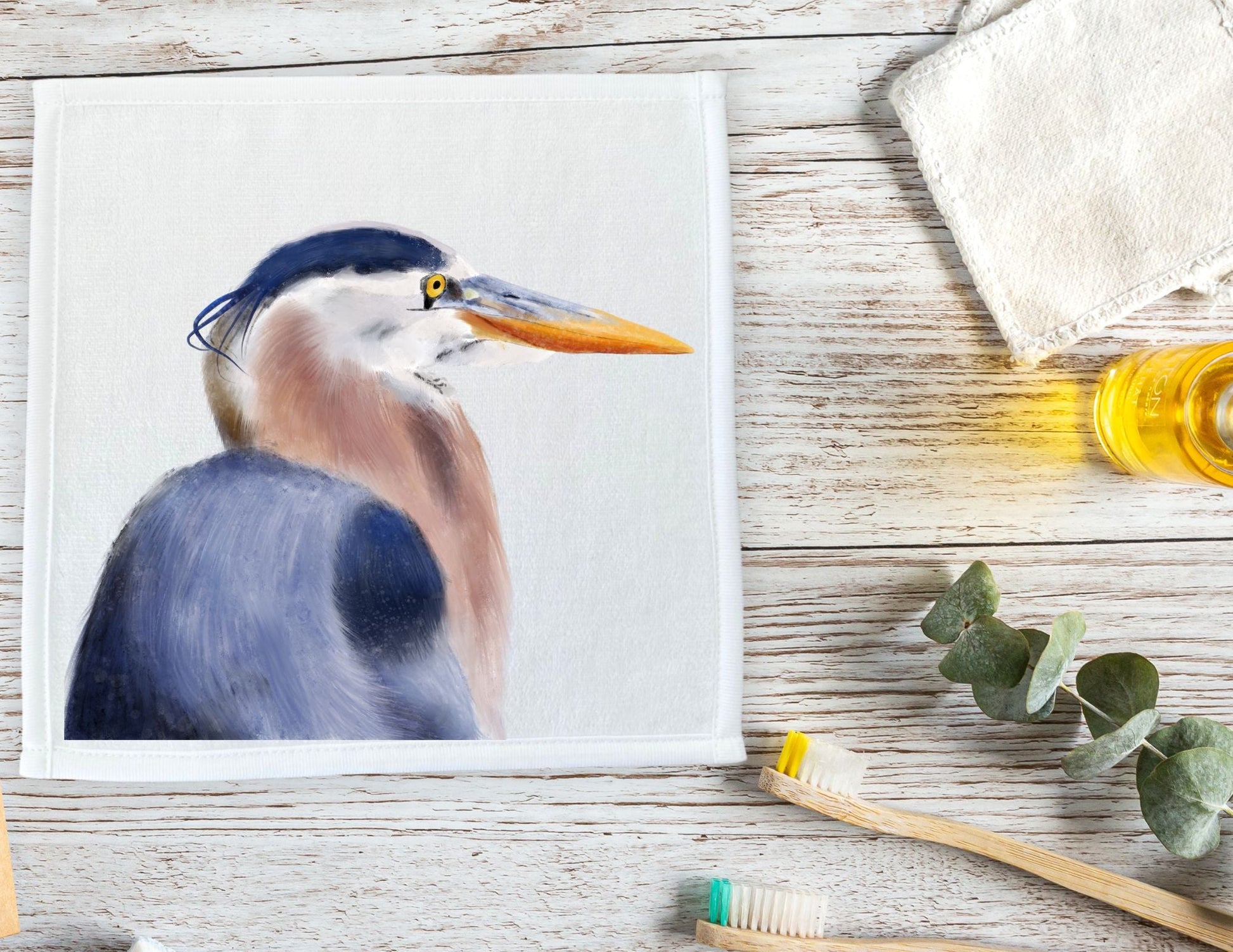 Great Blue Heron Washcloth - MerikaArt