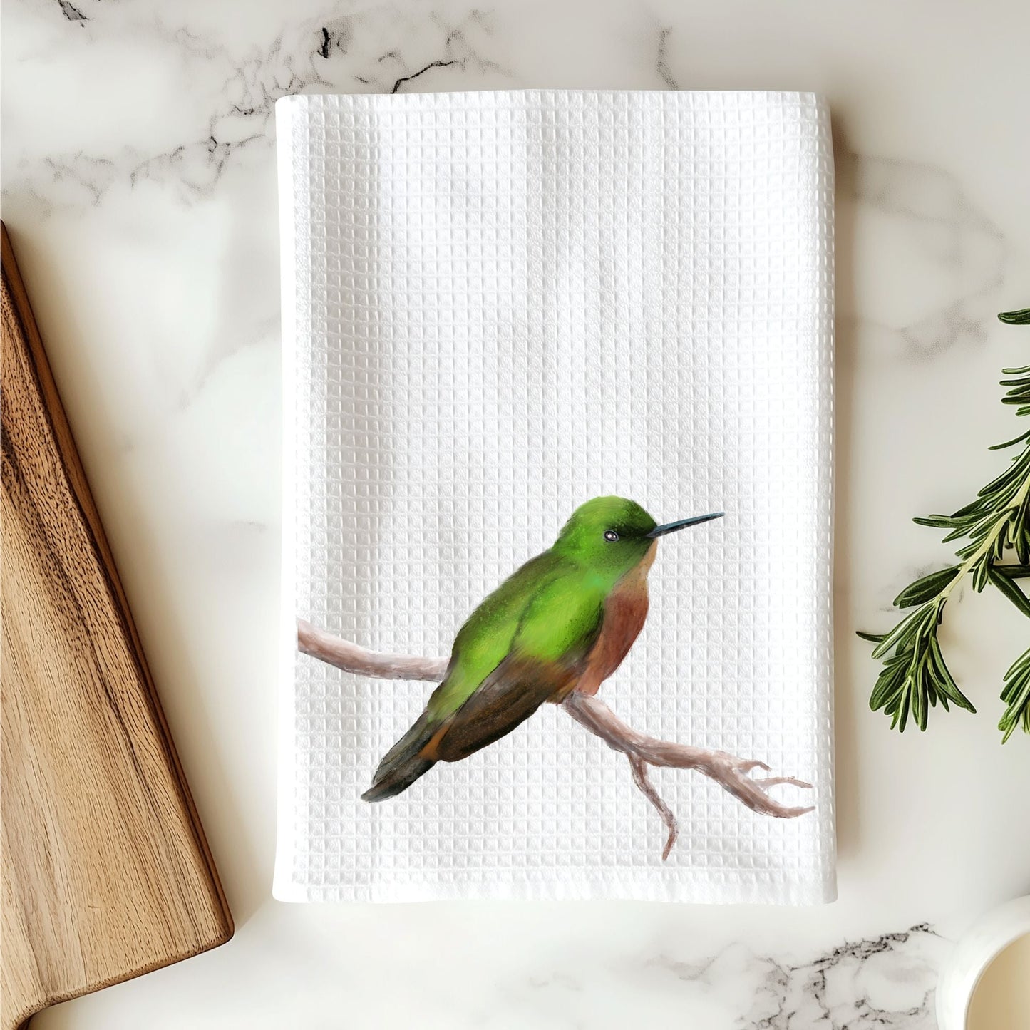 Green and Brown Bird Kitchen Towel - MerikaArt