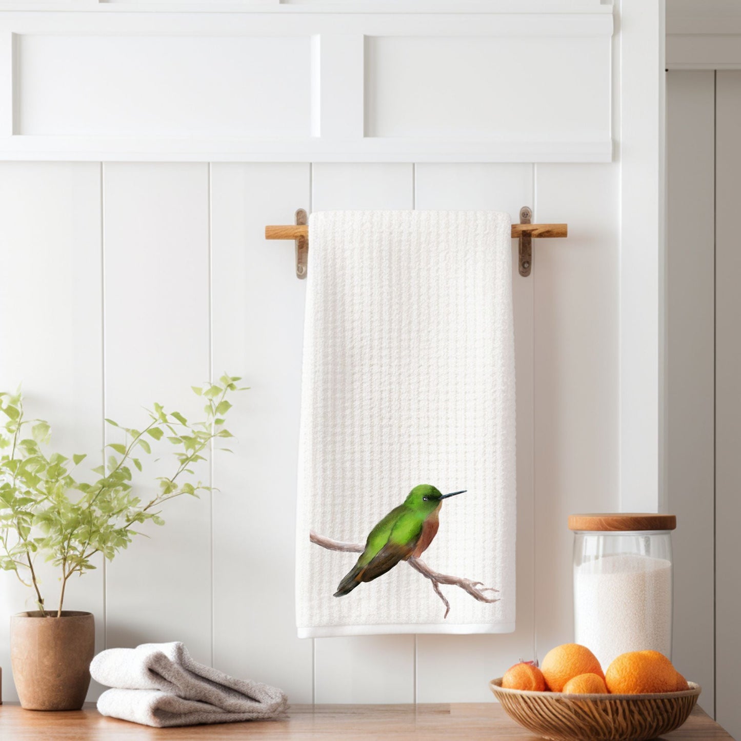 Green and Brown Bird Kitchen Towel - MerikaArt