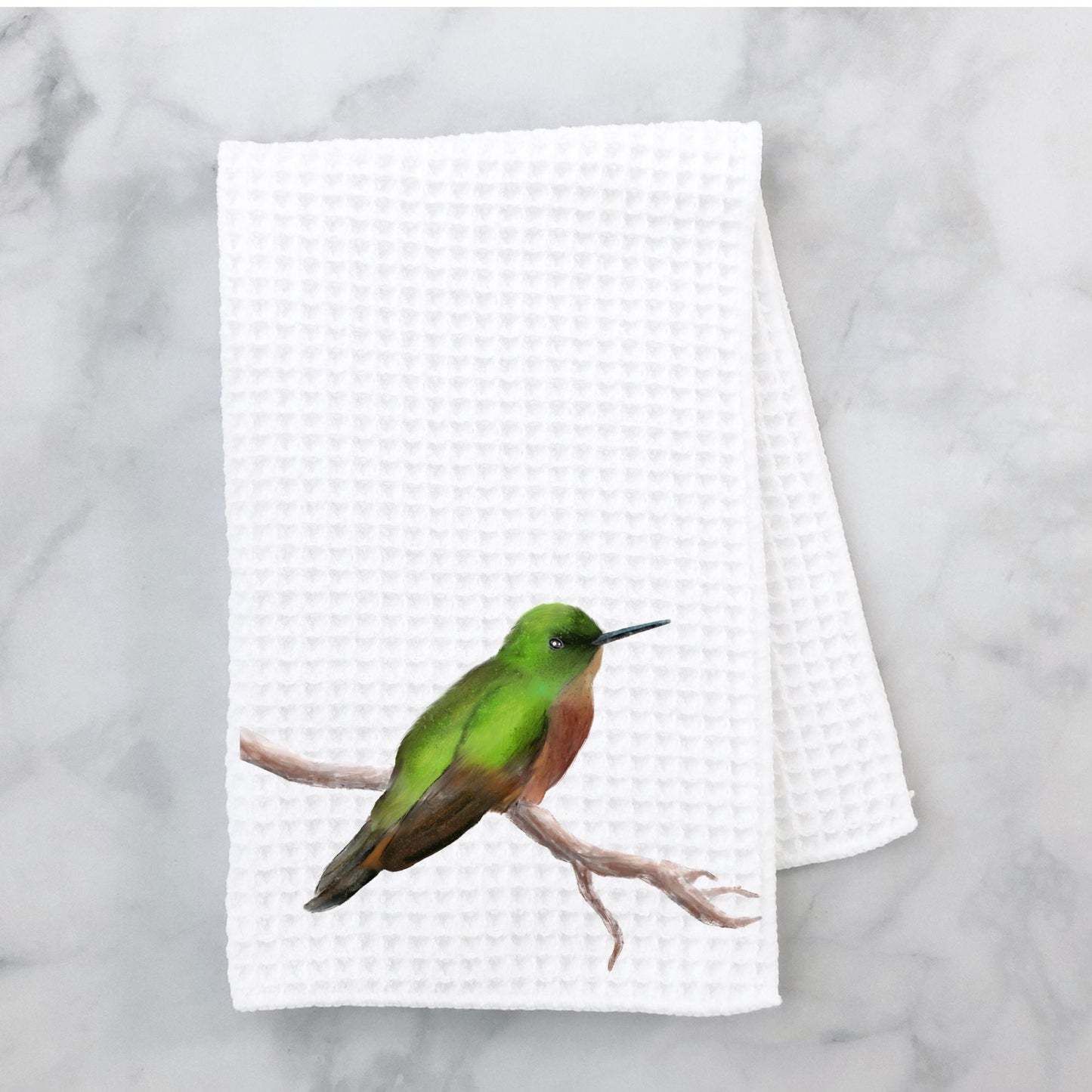 Green and Brown Bird Kitchen Towel - MerikaArt