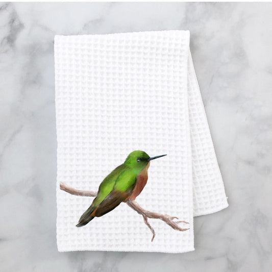 Green and Brown Bird Kitchen Towel - MerikaArt