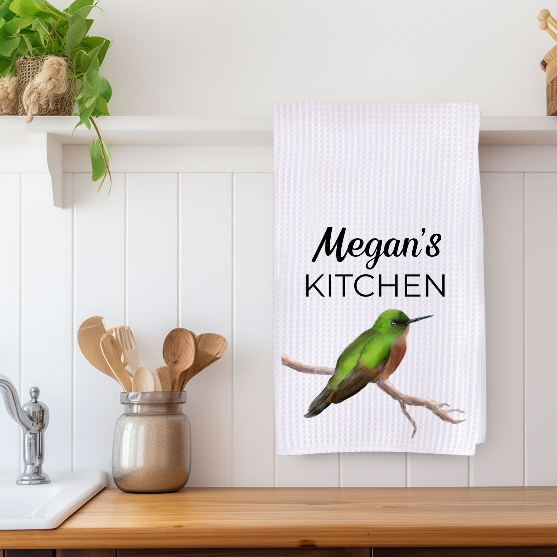 Green and Brown Bird Kitchen Towel - MerikaArt