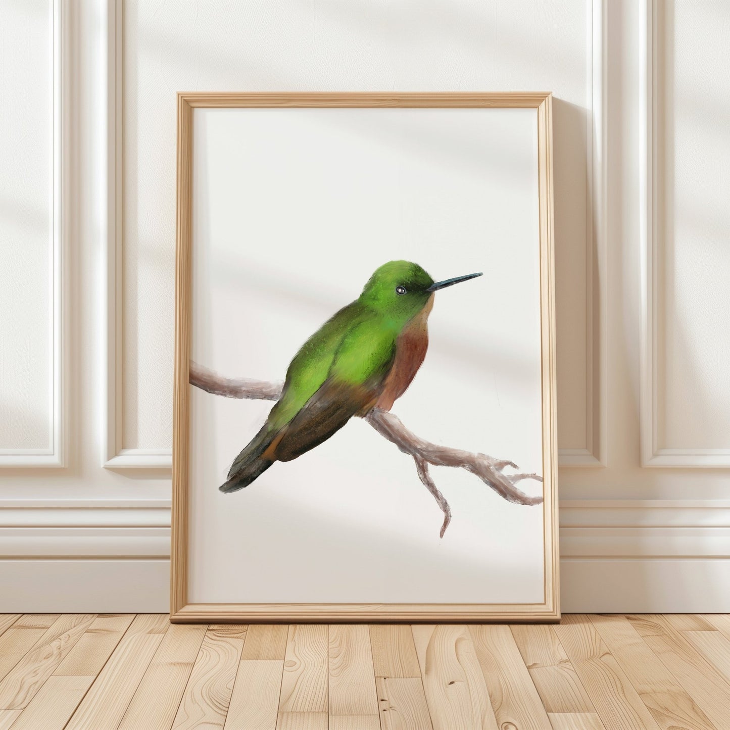 Green and Brown Hummingbird Art Print – Nature - Inspired Bird Decor - MerikaArt