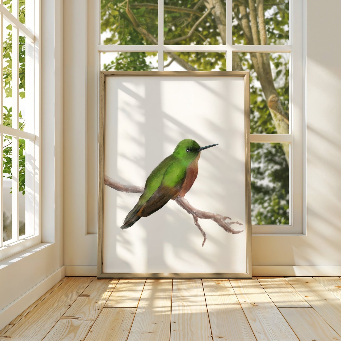 Green and Brown Hummingbird Art Print – Nature - Inspired Bird Decor - MerikaArt