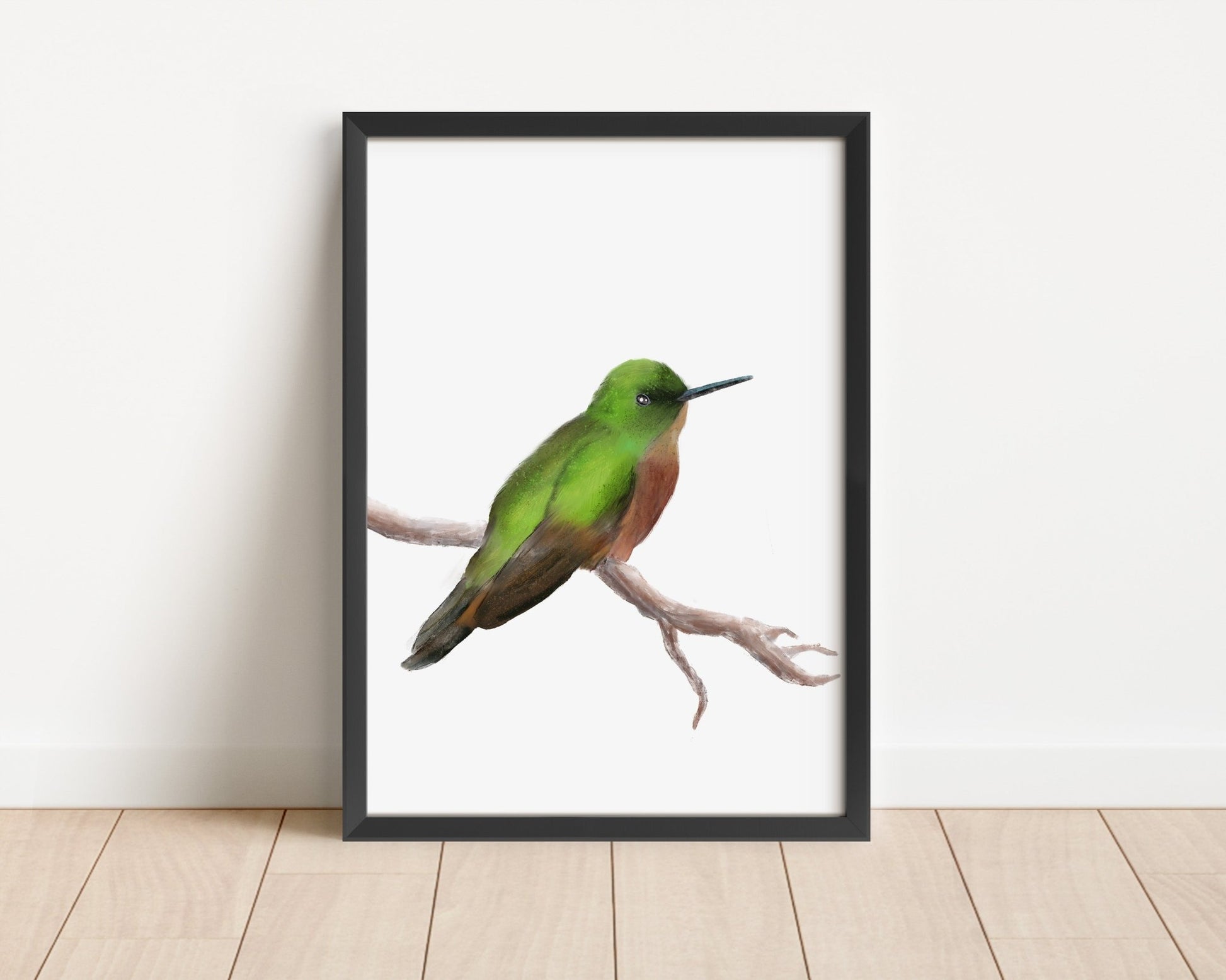 Green and Brown Hummingbird Art Print – Nature - Inspired Bird Decor - MerikaArt