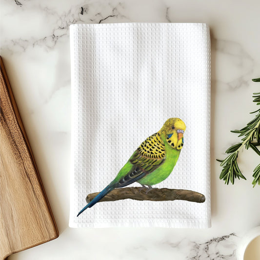 Green Budgerigar Kitchen Towel - MerikaArt