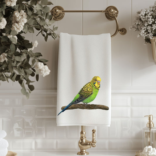 Green Budgie Bathroom Towel - MerikaArt