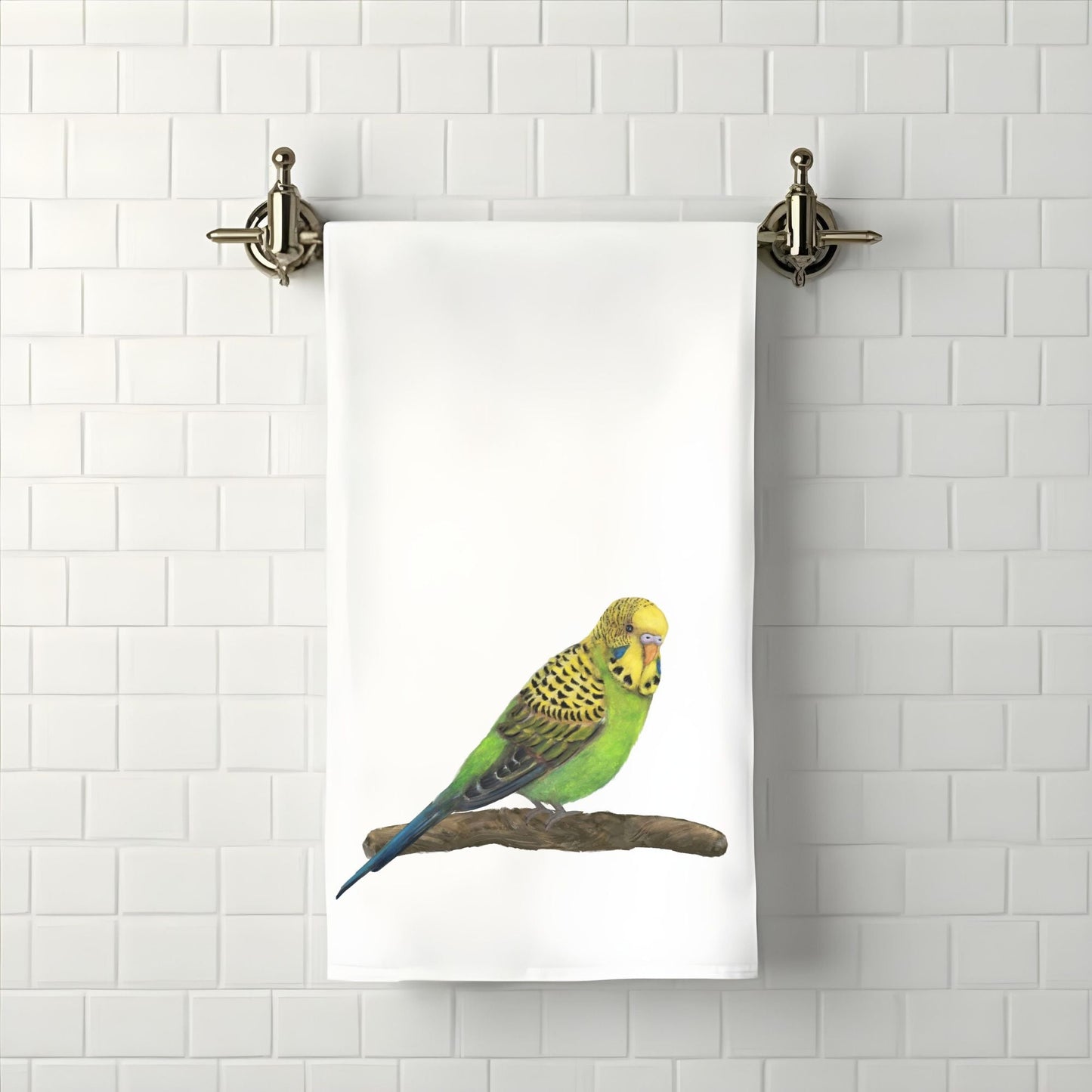 Green Budgie Bathroom Towel - MerikaArt