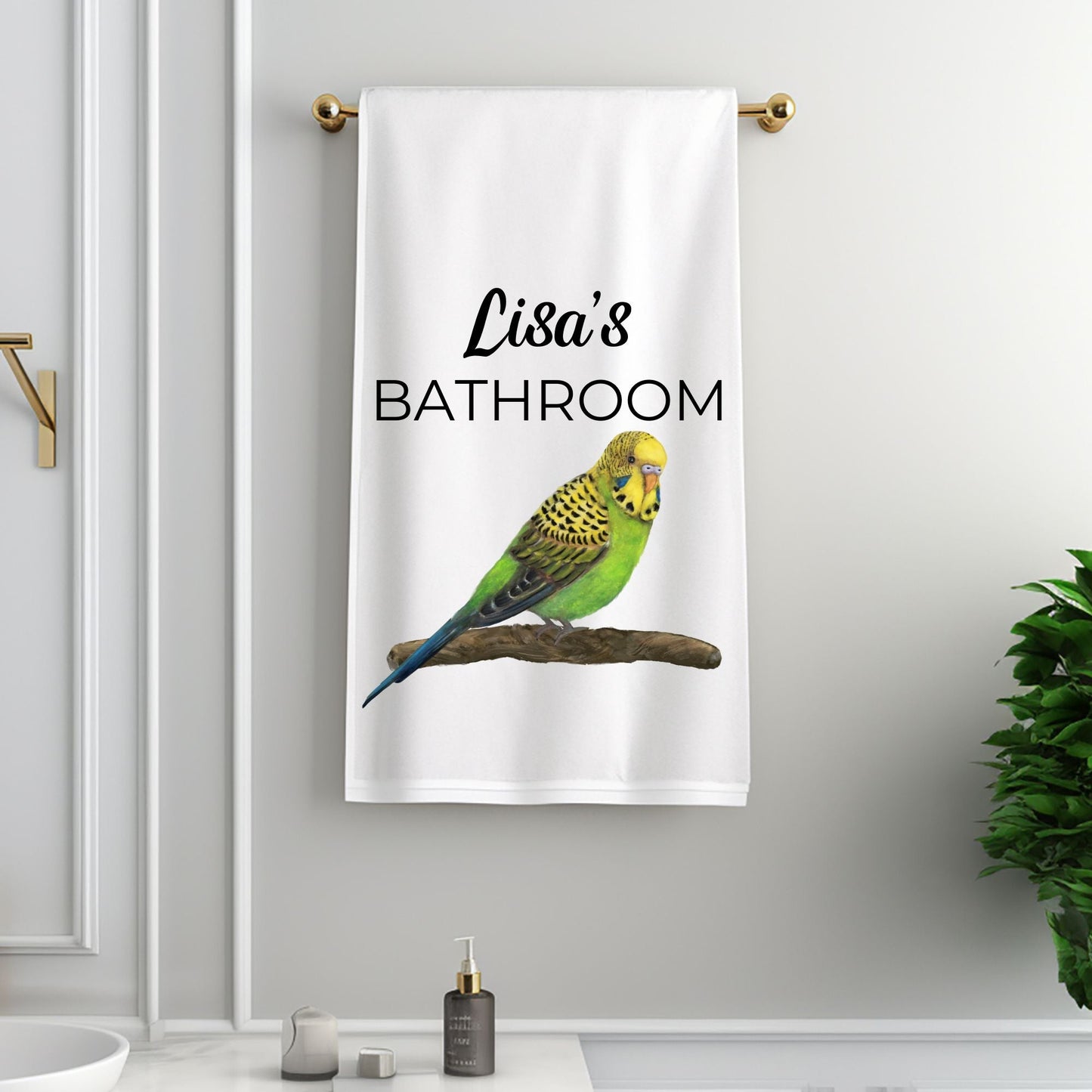 Green Budgie Bathroom Towel - MerikaArt